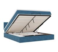 Eleganz Lit ottoman avec matelas & s 180 x 200 cm - Housse en velours bleu foncé | Essentiel de chambre moderne avec éclairage pour un sommeil réparateur