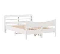 Eleganz Lits en bois de pin massif blanc 135 x 190 cm avec tête de lit, lit durable et stable, pour chambre à coucher, aspect naturel pour un sommeil réparateur