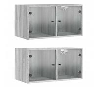 Eleganz Lot de 2 armoires murales avec portes en verre - Gris Sonoma - 68,5 x 37 x 35 cm - Ensemble de meubles de salon modernes pour espace de rangement et style