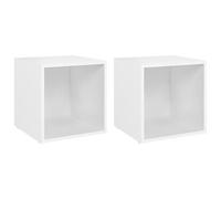Eleganz Lot de 2 armoires TV, blanches, 37 x 35 x 37 cm, en bois dérivé, haut-parleur moderne, pour salon, compact et élégant, rangement peu encombrant pour les petits espaces