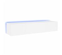 Eleganz Lot de 2 armoires TV murales avec lumières LED - Blanc - 80 x 35 x 31 cm - En bois - Solution de rangement peu encombrante pour les espaces de vie modernes