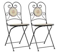 Eleganz Lot de 2 chaises de bistrot pliantes - Chaise de jardin en fer revêtu par pulvérisation et céramique en terre cuite et blanc - Peu encombrante et résistante aux intempéries