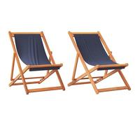 Eleganz Lot de 2 chaises de plage pliables, bleues, en bois d'eucalyptus massif avec finition à l'huile et tissu 100 % polyester, légères et stables, pour le jardin, la plage et le camping