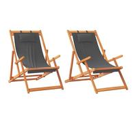 Eleganz Lot de 2 chaises de plage pliantes en bois d'eucalyptus massif avec finition à l'huile, tissu gris (100 % polyester), légères et durables, pour jardin, balcon et plage