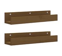 Eleganz Lot de 2 étagères murales, marron miel, 50 x 12 x 9 cm, en pin massif, robuste, pour salon et cuisine, solution de rangement élégante pour les petits espaces