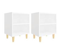 Eleganz Lot de 2 tables de chevet avec pieds en bois massif - Blanc - 40 x 30 x 50 cm - Design moderne pour chambre à coucher - Matériau en bois solide et bois massif d'eucalyptus - Peu encombrant et