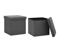 Eleganz Lot de 2 tabourets avec espace de rangement - Gris PVC - Ottoman pour salon, chambre à coucher et balcon - Peu encombrant et stable - Idéal pour les petits espaces