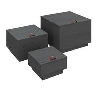Eleganz Lot de 3 boîtes de rangement avec couvercles en pin massif - Gris - Rangement élégant pour le salon pour l'ordre et le style - Bois naturel pour la durabilité et la durabilité
