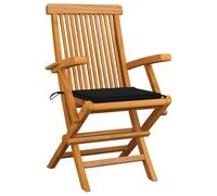 Eleganz Lot de 3 chaises de jardin en bois massif de teck avec coussins noirs, durables et résistantes aux intempéries, pour terrasse, balcon ou jardin, sièges confortables pour la détente en plein