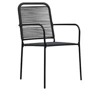 Eleganz Lot de 4 chaises de jardin en corde de coton et acier revêtu par pulvérisation, noires, durables et résistantes aux intempéries, idéales pour la terrasse et le jardin