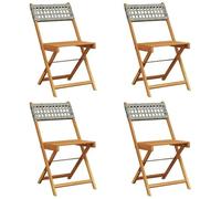 Eleganz Lot de 4 chaises de jardin pliables en rotin PE et bois massif d'acacia avec finition à l'huile, durables et résistantes aux intempéries, pour terrasse, balcon et jardin, sièges de jardin