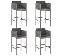 Eleganz Lot de 4 tabourets de bar avec coussin, gris, rotin synthétique et acier revêtu par pulvérisation, durables et résistants aux intempéries, parfaits pour le jardin, la terrasse ou le balcon