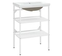 Eleganz Meuble de lavabo avec lavabo - Ensemble de meubles de salle de bain en fer revêtu par pulvérisation - Blanc - Solution stable et moderne pour votre salle de bain