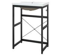 Eleganz Meuble de lavabo avec lavabo - Ensemble de salle de bain moderne en fer revêtu par pulvérisation - Noir - Solution stable et peu encombrante pour les toilettes d'invités ou la salle de bain