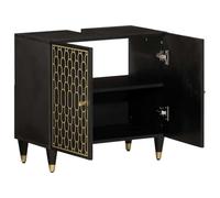 Eleganz Meuble de lavabo en bois massif mangue, 62 x 33 x 58 cm, avec finition noire, ensemble de meubles de salle de bain, en bois dérivé du bois et fer, durable et élégant