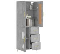 Eleganz Meuble haut gris béton, 69,5 x 34 x 180 cm, meubles de salon modernes, en bois, métal et verre, meubles de rangement élégants pour petits espaces, durable et peu encombrant