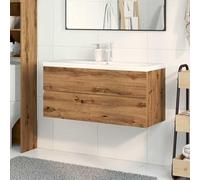 Eleganz Meuble sous-lavabo avec bac encastrable en bois - Ensemble de meubles de salle de bain en chêne artisanal, élégant et peu encombrant pour salle de bain moderne