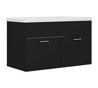 Eleganz Meuble sous-lavabo avec bac encastrable en bois - Ensemble de meubles de salle de bain moderne en noir - Peu encombrant et durable