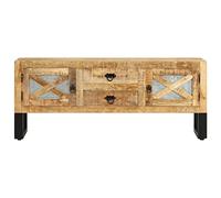 Eleganz Meuble TV, 110 x 30 x 45 cm, en bois de manguier brut et acier, support de haut-parleur moderne, pour salon, durable et élégant