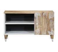 Eleganz Meuble TV 80 x 31,5 x 46 cm en bois massif de mangue naturel avec vernis blanc, système d'étagères pour salon, durable et élégant
