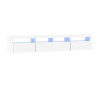 Eleganz Meuble TV avec lampes en bois - Blanc - 210 x 35 x 40 cm - Armoire de rangement moderne pour petits appartements et familles - Éclairage pour une ambiance élégante