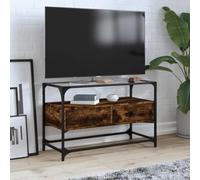 Eleganz Meuble TV avec plateau en verre chêne fumé 80 x 35 x 51 cm - Matériau bois moderne pour haut-parleurs et électronique grand public - Élégant et peu encombrant