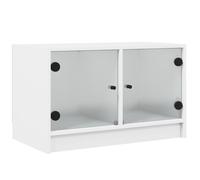 Eleganz Meuble TV avec portes en verre - Blanc - 68 x 37 x 42 cm - Matériau du bois et verre - Armoire haut-parleur moderne pour salon - Peu encombrant et élégant
