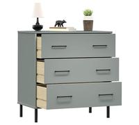 Eleganz Oslo - Buffet de salon en bois massif - 3 tiroirs - 77 x 40 x 79,5 cm - Élégant meuble TV avec poignées en métal - Pour petits espaces et aménagements modernes - Gris