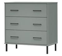 Eleganz Oslo Buffet en bois massif avec 3 tiroirs pour le salon Gris 77 x 40 x 79,5 cm Design pin et métal Solution de rangement