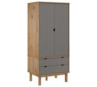 Eleganz OTTA Penderie marron et grise 76,5 x 53 x 172 cm en pin massif - Robuste et naturelle pour chambre à coucher et pièces à vivre