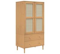 Eleganz Penderie SENJA en pin massif avec vernis UV et aspect rotin synthétique, 90 x 55 x 175 cm, idéale pour les petites pièces et les aménagements modernes