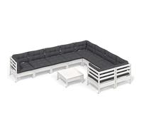Eleganz Salon de jardin 10 pièces avec coussins en pin massif et 100 % polyester - Parfait pour terrasse et jardin - Durable et facile d'entretien