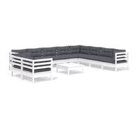 Eleganz Salon de jardin 11 pièces avec coussins en pin massif et 100 % polyester - Meubles de jardin blancs durables pour terrasse et jardin