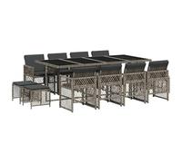 Eleganz Salon de jardin 13 pièces avec coussins - Gris rotin PE, acier revêtu par pulvérisation et verre trempé - Durable et résistant aux intempéries - Parfait pour les terrasses et les jardins