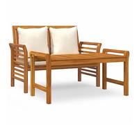 Eleganz Salon de jardin 2 pièces en bois massif avec coussins blanc crème - Résistant aux intempéries et confortable pour terrasse, balcon ou jardin