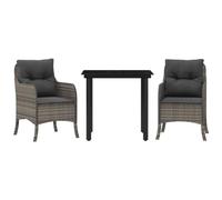 Eleganz Salon de jardin 3 pièces avec coussins gris, rotin PE, acier revêtu par pulvérisation et verre trempé, parfait pour les terrasses et les jardins, durable et facile d'entretien