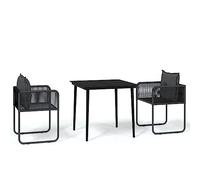 Eleganz Salon de jardin 3 pièces noir - Table à manger d'extérieur en matériau résistant aux intempéries pour terrasse, balcon ou jardin - Moderne et durable