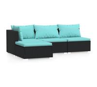 Eleganz Salon de jardin 4 pièces avec coussins en rotin synthétique noir, acier revêtu par pulvérisation, durable et résistant aux intempéries - Relaxe parfait en extérieur pour terrasse et jardin