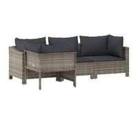 Eleganz Salon de jardin 4 pièces avec coussins gris - Poly rotin, acier revêtu par pulvérisation, 100 % polyester - Meubles d'extérieur modernes pour terrasse et jardin
