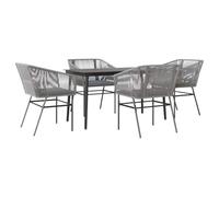 Eleganz Salon de jardin 5 pièces avec coussins gris - rotin synthétique et verre trempé - Acier revêtu par pulvérisation - Durable et facile d'entretien - Parfait pour la terrasse et le jardin