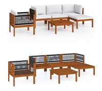 Eleganz Salon de jardin 6 pièces en bois massif d'acacia blanc crème avec coussins - Meubles d'extérieur durables pour terrasse et jardin