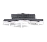 Eleganz Salon de jardin 6 pièces en pin blanc avec coussins - Meuble d'extérieur résistant aux intempéries et confortable pour terrasse, jardin ou balcon