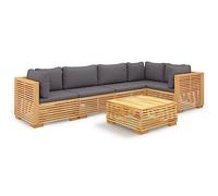 Eleganz Salon de jardin 6 pièces en teck massif avec coussins - Meubles d'extérieur résistants aux intempéries et durables pour terrasse ou jardin