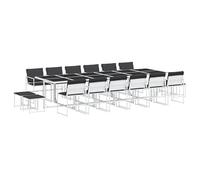 Eleganz Salon de jardin de 17 pièces avec coussins en textilène blanc - Acier revêtu par pulvérisation et verre trempé - Durable et résistant aux intempéries - Parfait pour la terrasse et le jardin