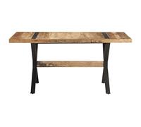 Eleganz Table à manger, 160 x 80 x 76 cm, en bois de manguier rugueux avec revêtement en poudre noire, durable et élégante, pour salon et salle à manger