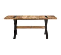Eleganz Table à manger, 180 x 90 x 76 cm, en bois de manguier rugueux avec revêtement en poudre noire, durable et élégante, pour salon et salle à manger