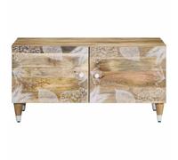 Eleganz Table basse 80 x 50 x 40 cm en bois massif mangue naturel avec tamis laqué blanc - Table de salon moderne en bois et métal