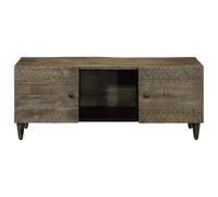 Eleganz Table basse gris clair 100 x 54 x 40 cm en bois massif mangue avec façade sculptée - Table de salon moderne en bois et métal