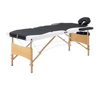 Eleganz Table de massage mobile pliable 3 zones : table de massage, hauteur réglable, 191 x 70 cm, structure en bois noir et blanc avec appui-tête, accoudoirs, sac de transport, pour spa, salon