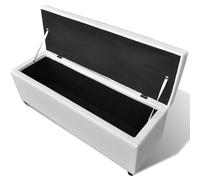 Eleganz Tabouret de coiffeuse en bois blanc - Banc de rangement long avec housse en PVC, élégant et peu encombrant pour chambre à coucher ou salon